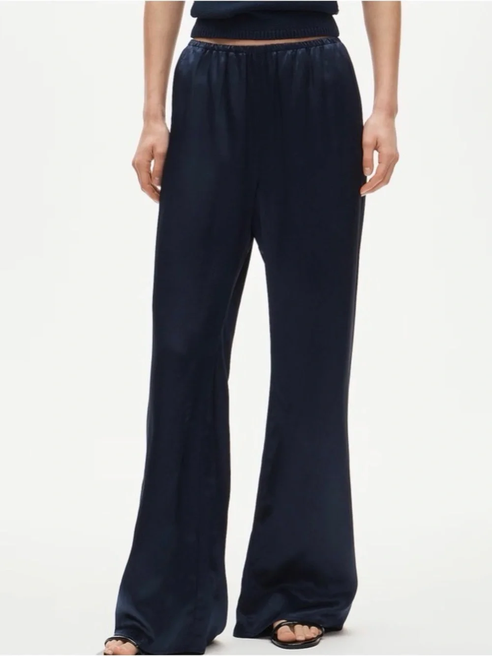 Women's Cosmo pant in luster charmeuse (Navy Wide-Leg Pants) - J Crew